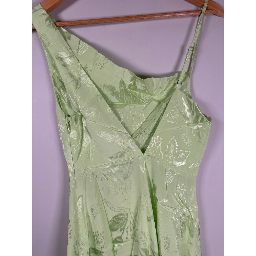 For Love & Lemons Ilana Midi Dress Green Womens Size S Satin Jacquard Side Split - Picture 7 of 10